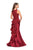 La Femme Gigi - 26217 Sheer Lace Back Plunging Neck Mermaid Dress In Red