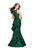 La Femme Gigi - 26217 Sheer Lace Back Plunging Neck Mermaid Dress In Green
