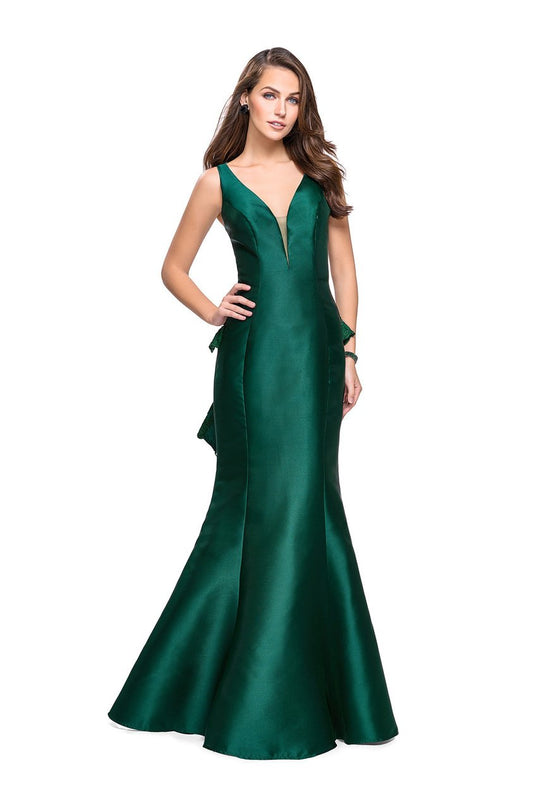 La Femme Gigi - 26217 Sheer Lace Back Plunging Neck Mermaid Dress In Green
