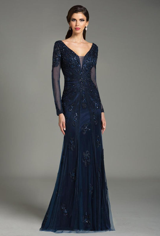 Feriani Couture - Sequined Sheer Evening Gown 26217 in Navy