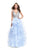 La Femme - 26223 Metallic Beaded Plunging Bodice Tulle Ballgown In Silver and Blue