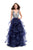 La Femme - 26223 Metallic Beaded Plunging Bodice Tulle Ballgown In Silver and Blue