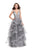 La Femme - 26223 Metallic Beaded Plunging Bodice Tulle Ballgown In Silver and Gray