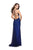 La Femme - 26228 Deep V-Neck Beaded Strappy Fitted Slit Gown In Black and Blue
