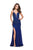La Femme - 26228 Deep V-Neck Beaded Strappy Fitted Slit Gown In Black and Blue