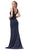 Dancing Queen - 2622 Embroidered V-Neck Dress with Slit In Blue