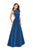 La Femme - 26231 Bateau Neck Mesh Sides Mikado Ballgown In Blue and Multi-Color