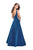 La Femme - 26231 Bateau Neck Mesh Sides Mikado Ballgown In Blue and Multi-Color