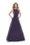 La Femme - 26231 Bateau Neck Mesh Sides Mikado Ballgown In Blue and Gold