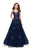 La Femme - 26236 Lace Deep V-neck Tulle A-line Dress In Blue