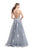 La Femme - 26236 Lace Deep V-neck Tulle A-line Dress In Gray