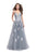 La Femme - 26236 Lace Deep V-neck Tulle A-line Dress In Gray