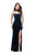 La Femme - 26239 Beaded High Neck Velvet Sheath Dress In Blue