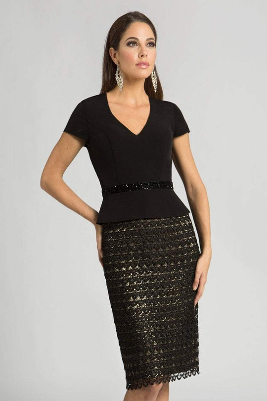 Feriani Couture - 26242 Two Piece V Neck Cocktail Dress In Black