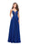 La Femme - 26243 Embroidered Lace Deep V-neck Chiffon Gown In Blue