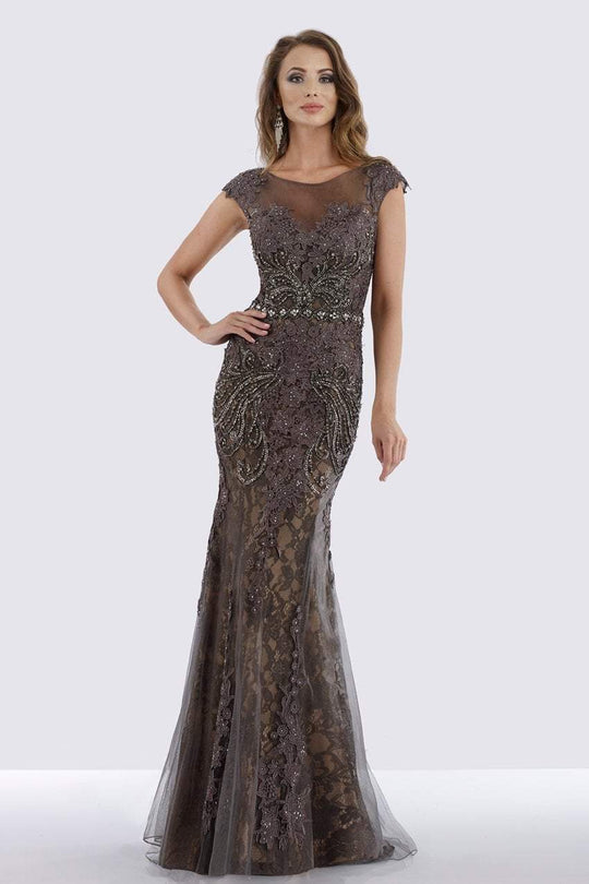 Feriani Couture - 26257 Illusion Bateau Neck Bedecked Gown In Gray