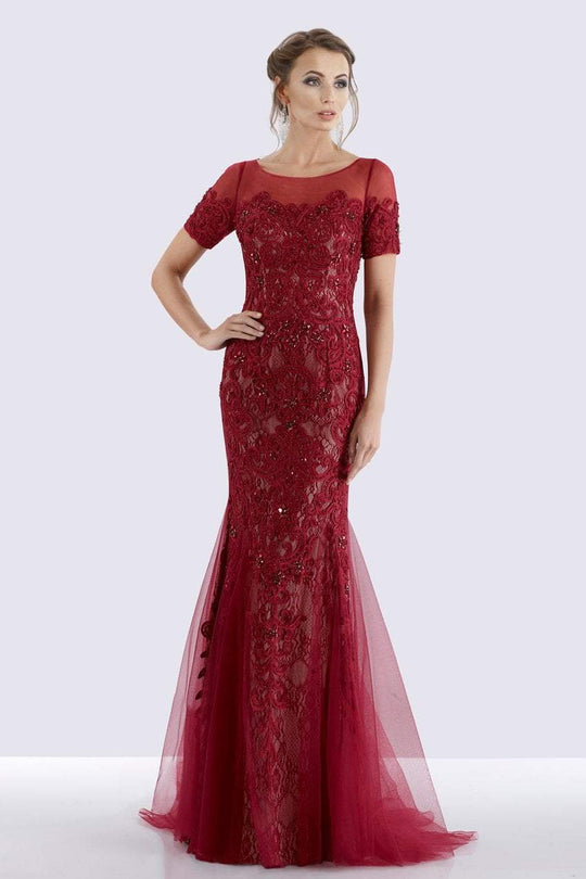 Feriani Couture - 26260 Short Sleeve Soutache Embellished Trumpet Gown In Red