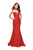 La Femme - 26261 Beaded Lace High Neck  Trumpet Dress In Red