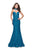 La Femme - 26261 Beaded Lace High Neck  Trumpet Dress In Blue