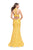 La Femme - 26261 Beaded Lace High Neck  Trumpet Dress In Yellow