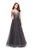 La Femme - 26264 Metallic Rhinestone Ombre Tulle Dress In Gray