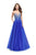 La Femme - 26264 Metallic Rhinestone Ombre Tulle Dress In Blue