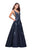 La Femme - 26265 Floral Applique A-line Gown with Open Sides In Blue