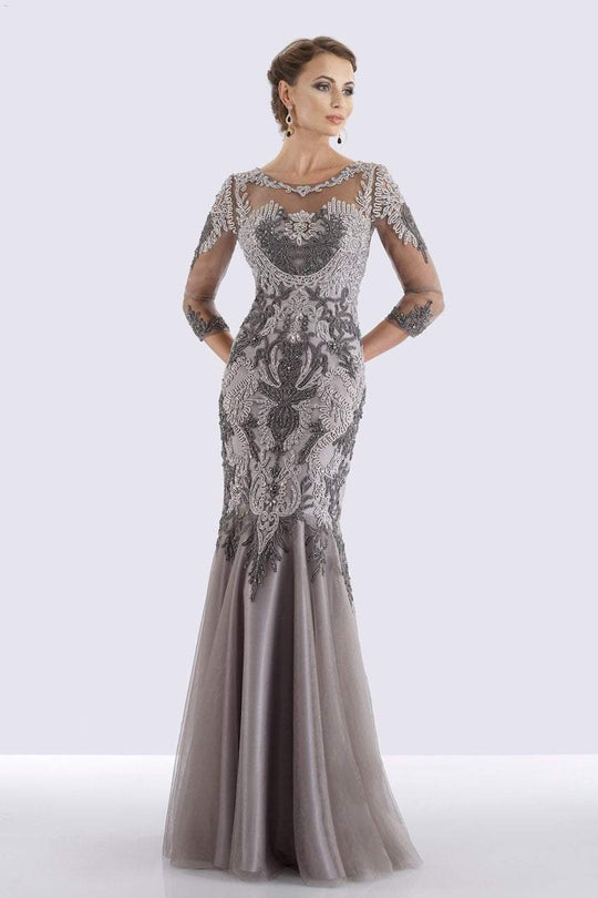Feriani Couture - 26266 Quarter Length Sleeved Trumpet Gown In Silver and Gray