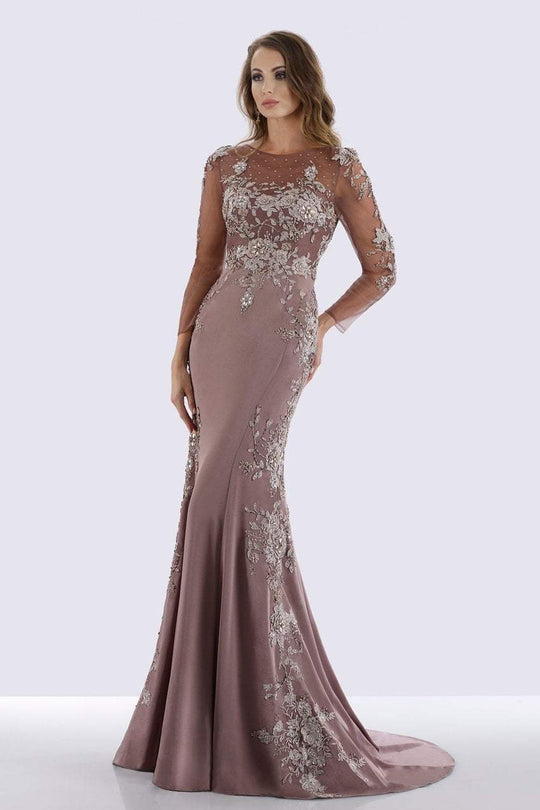 Feriani Couture - 26274 Embellished Floral Lace Sheath Dress In Gray and Pink