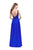 La Femme - 26275 V-Neck Beaded Wrap Side Slit Evening Gown In Blue