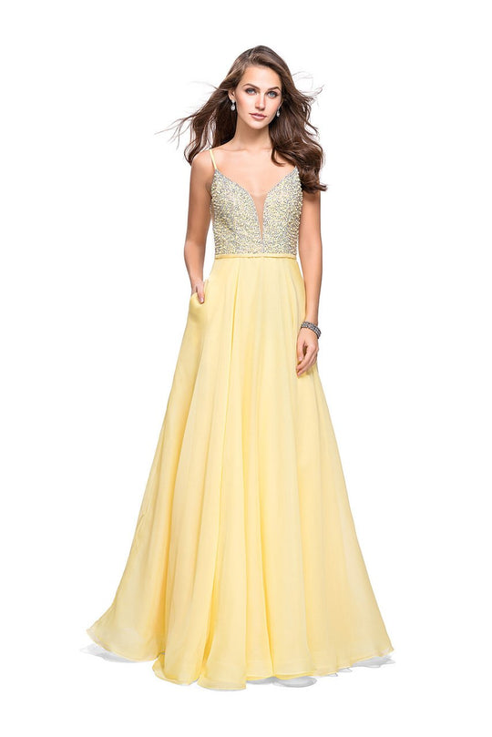 La Femme - 26278 Deep Sweetheart Neck Chiffon A-line Gown In Yellow