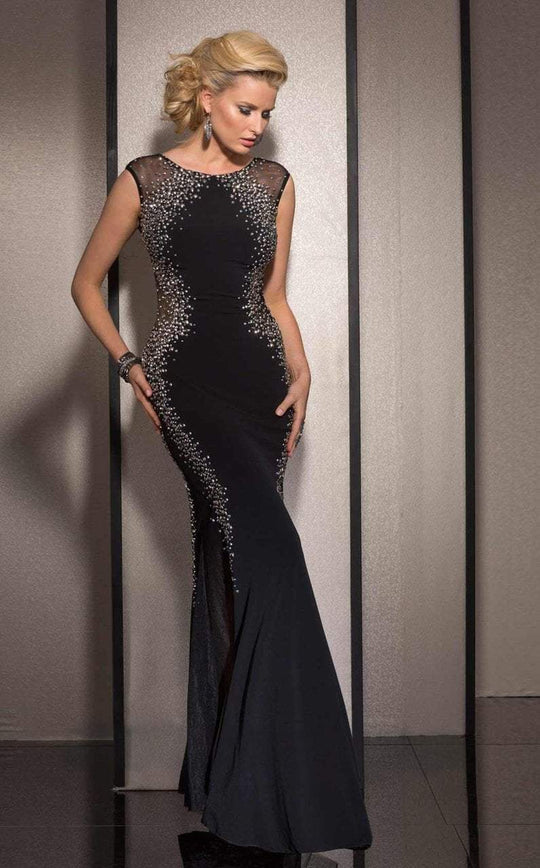 Clarisse - 2627 Bedazzled Jewel Sheath Dress in Black and Silver