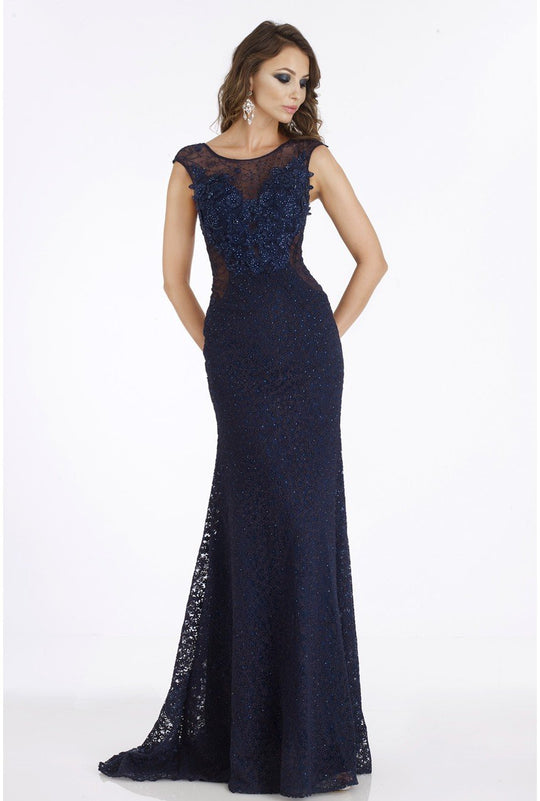 Feriani Couture - 26280 Cap Sleeve Illusion Jewel Lace Trumpet Gown In Blue