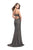 La Femme Gigi - 26289 Vertical Striped Beaded Sweetheart Sheath Dress In Gray