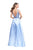 La Femme Deep V-Neck Beaded Satin A-line Gown 26293 In Powder Blue