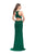 La Femme Gigi Beaded Plunging V-Neck Jersey Sheath Evening Gown in Green