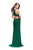 La Femme Gigi Beaded Plunging V-Neck Jersey Sheath Evening Gown in Green