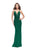La Femme Gigi Beaded Plunging V-Neck Jersey Sheath Evening Gown in Green