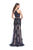 La Femme Gigi 26305 Two Piece Appliqued Tulle Overlay Sheath Gown - 1 pc Navy in size 4 Available