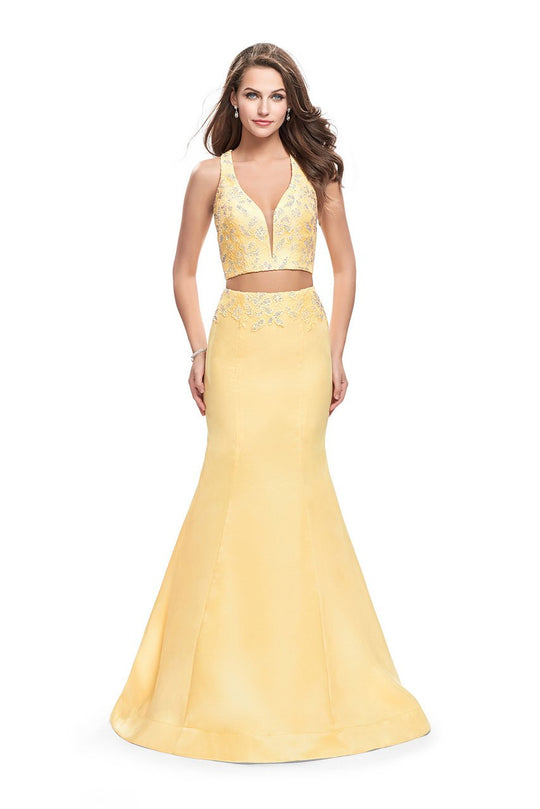 La Femme - 26311 Sculpted Two-Piece Beaded Mikado Evening Gown In Yellow