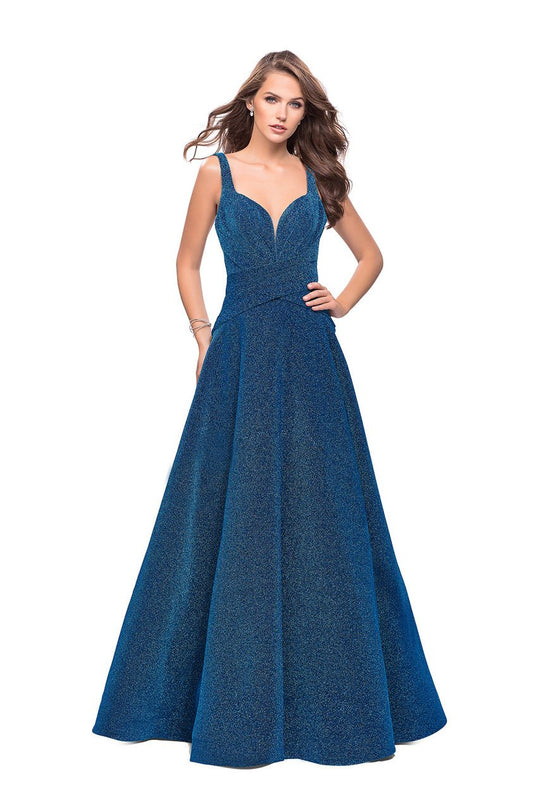 La Femme - 26325 Sparkling Sweetheart Ruched Mikado A-line Gown In Blue and Multi-Color