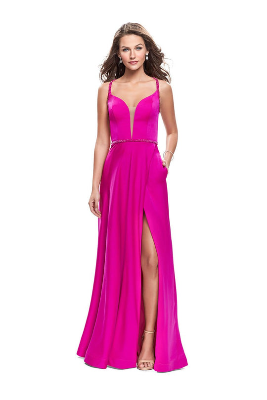 La Femme - 26329 Deep Sweetheart Neck Satin A-line Gown In Pink
