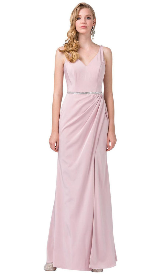 Dancing Queen - 2632 Sleeveless V-neck Embellished Trumpet Dress In Pink