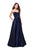 La Femme - 26340 Strapless Knotted Sweetheart Satin A-line Gown In Blue