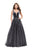 La Femme Gigi - 26382 V-Neckline Lace Applique and Tulle Ball Gown In Gray