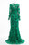 Tadashi Shoji - Long Sleeve Foliage Motif Illusion Gown In Green and Black