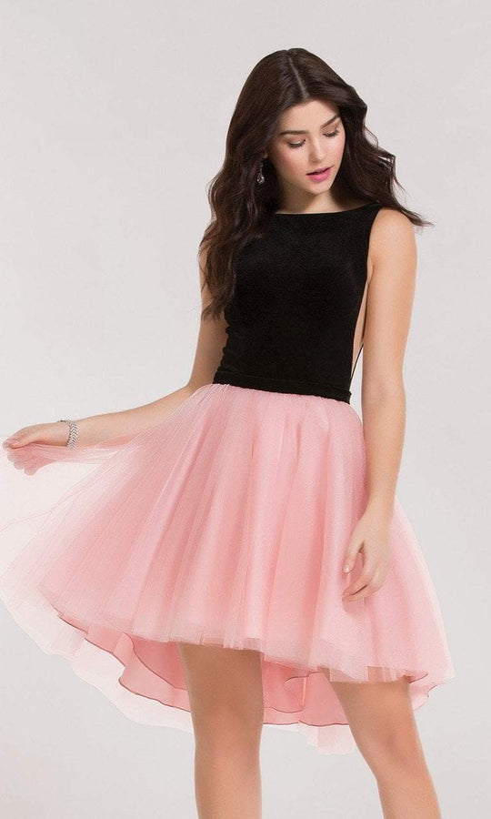 Alyce Paris Ballet - 2640 Bateau High Low A-line Dress in Black and Pink