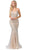 Dancing Queen - 2642 Jewel Striped Plunging Bodice Long Gown In Neutral