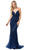 Dancing Queen - 2642 Jewel Striped Plunging Bodice Long Gown In Blue