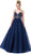 Dancing Queen - 2644 Jewel Studded Gossamer A-Line Gown In Blue